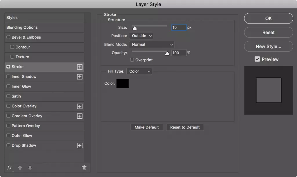 photoshop stroke settings