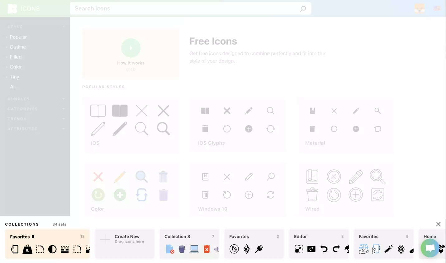 horizontal collections icons8 app