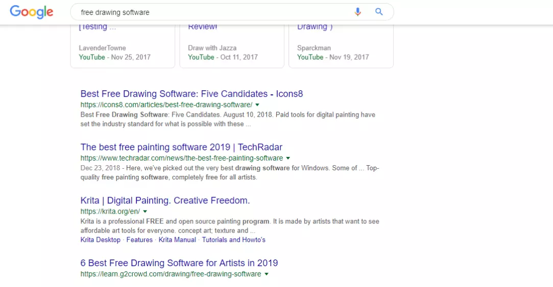 google search screenshot