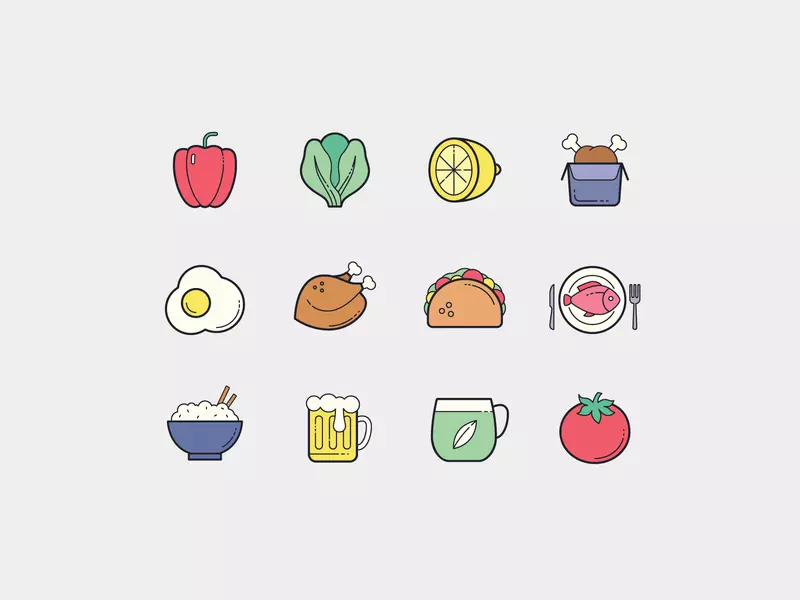 color hand drawn icons