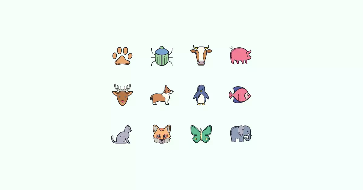 color-hand-drawn animal clipart icons
