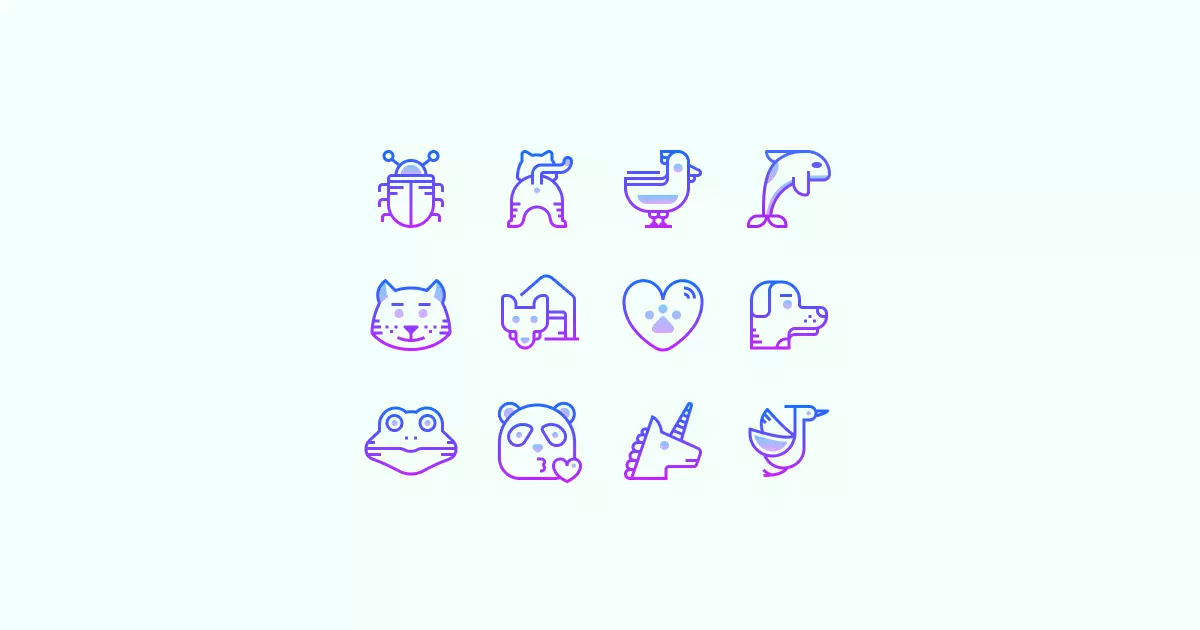 gradient-line animal clipart icons
