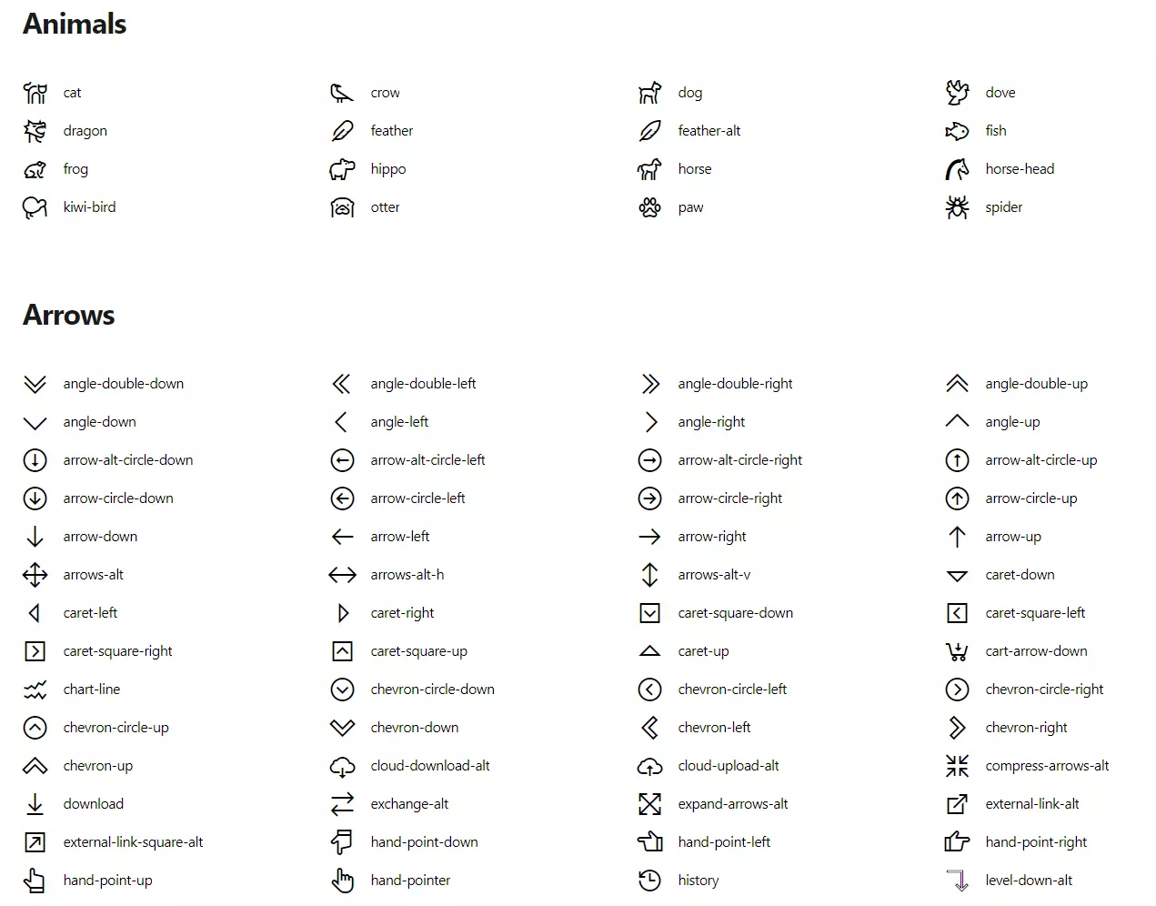 Animals and Arrow icons